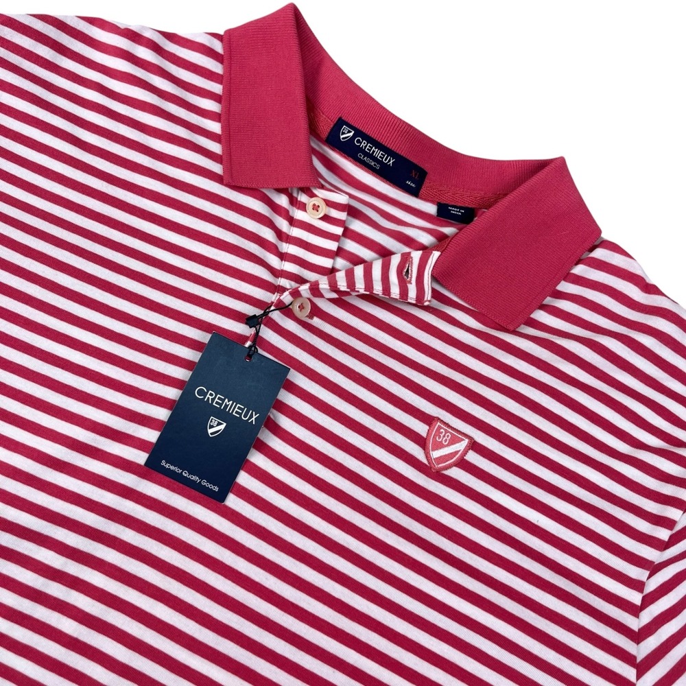 Cremieux Classics Men's XL Red White Striped‎ Cotton Stretch Polo Shirt SS New